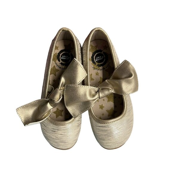 Livie & Luca Sz 11 Cream Gold Tinsel Shimmer Mary Jane Bow Shoes - Picture 3 of 8